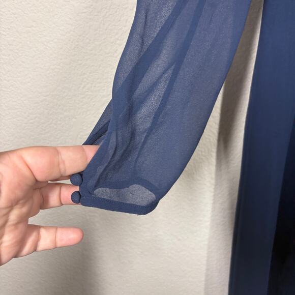 Wilfred 6 Mambo Chiffon Maxi Dress Navy Necktie Button Down Puff Long Sleeves - Picture 7 of 11